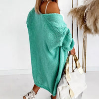 Women's Casual Solid Color And V-neck Long Sleeve Loose Knitted Coat