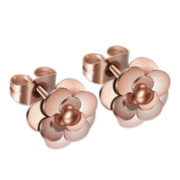 Elegant Fashionable And Sweet Camellia Rose Gold Stainless Steel Earrings