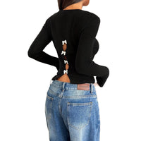 Back-Neck Bow Hollow-Out Knitted Base Top For Women