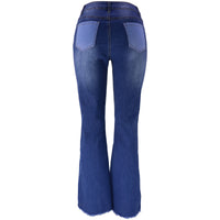 Women's Contrast Color High Waist Wash Fashion Flared Jeans