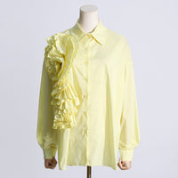 Design Sense Stitching Ruffle Three-dimensional Flower Casual Shirt