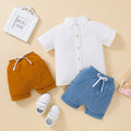 Boy's Short-sleeved Shirt Top Solid Color Shorts Two-piece Suit