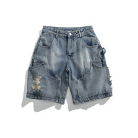 Multi-pocket Denim Ripped Leisure Shorts