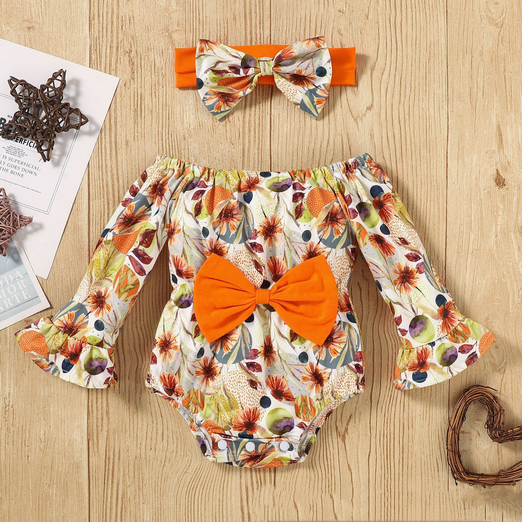 Children's Flare Sleeve Floral Romper Band Set