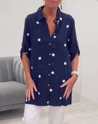 Printed Loose Lapel Long Sleeves Button Shirt Top