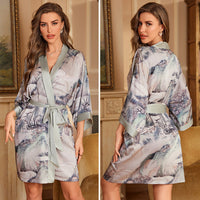 Luxury Three-quarter-sleeve Cooling Nightgown Loungewear For Women