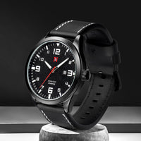 Mens Quartz Watch With A Leather Strap Large Dial And Calendar