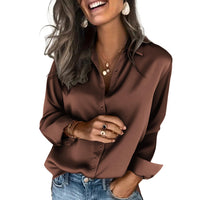 Women's Satin Shirt Long-Sleeve Casual Top