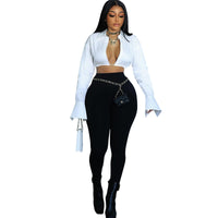 Short Cardigan Waist-tight Solid Color Lapel Long Sleeve Shirt