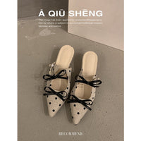 Women's Closed Toe Mules, Sweet Pointed Toe Bow Polka Dot Wedge Slippers 2026 New Elegant Casual Shoes