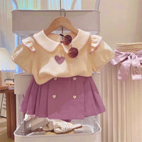 Summer Girls' Suit Cute Love Short Sleeve Plus Shorts Two-piece Set