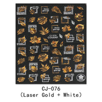 3D Adhesive Nail Sticker Laser Golden Maple Leaf Letter Fan
