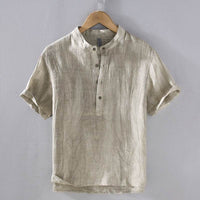 Japanese-style Retro Men's Youth Casual Linen Short-sleeved Shirt