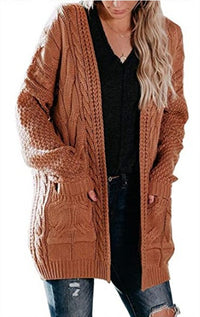 Women's Mid-length Twist Pocket Knitted Cardigan Sweater