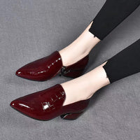 New Genuine Leather Pointed-toe Chunky Heel Shoes Women