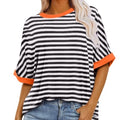 Striped Crewneck Trendy Short-sleeve Color-block Pullover