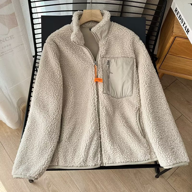 Couple's Autumn And Winter New Loose Zip Windproof Lamb Wool Coat For Women