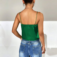 Womens V-neck Short Satin Velvet Solid Color Camisole