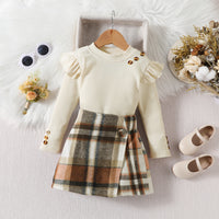 Girl Long-sleeved Blouse Irregular Skirt Suit