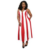 Strap V-neck Striped Backless Patchwork Dress For Women
