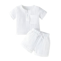 Solid Color And V-neck Short-sleeved Shorts Suit Two-piece Set