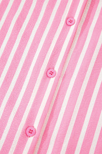 Stripe Buttoned Front Long Sleeve Top And Pants 2 Piece Sleepwear