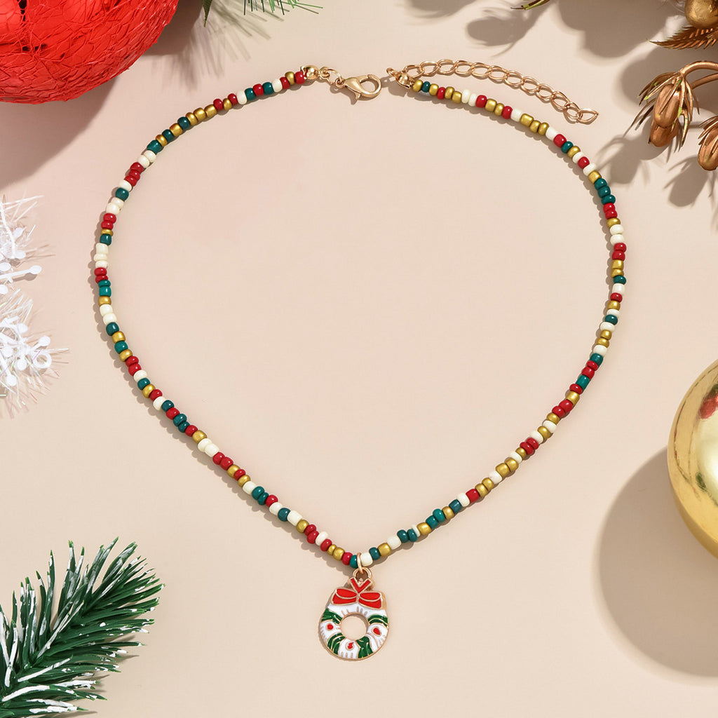 Women's Jewelry Colorful Beaded Santa Claus Garland Christmas Tree Necklace Holiday Accessories