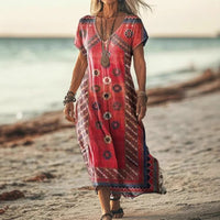 Creative Floral Womens V-Neck Short-Sleeve Dress