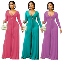 Women's Solid Color Fashion Long Sleeve Jumpsuit