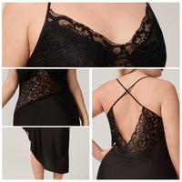 Satin Camisole Pajamas Lace Sexy Nightgown Long Loungewear Set For Ladies