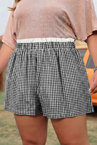 Oversized Khaki Plaid Shorts With Contrasting Trim