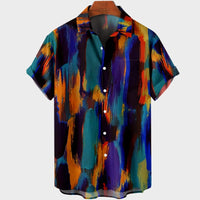 Digital Printing Feather Short Sleeve Lapel Loose Shirt