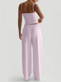 Women's Casual Midriff-baring Tank Top And Wide-leg Pants Set