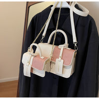 Crossbody Shoulder Bag With Contrasting Color Patchwork Compact Square Handbag