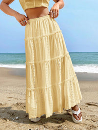 Women's Elastic Waist Mid-length Stitching Solid Skirt