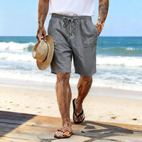 Solid-color Cotton-linen Shorts With A Drawstring