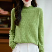 Women's Pure Wool Sweater Half-height Wooden Ear Collar Sweater