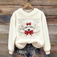Womens 3D DigitalPrint Flannel Crewneck Sweatshirt For FallWinter