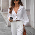 Solid-Color Long-Sleeve Shirt With Front Button Details