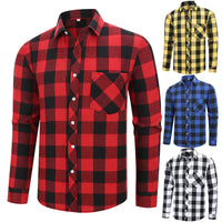 Men's Casual Plus-Size Long-Sleeve Plaid Shirt