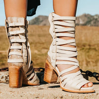 Womens Retro Stiletto-Strap Cutout Sandals