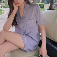 Short-sleeved Solid Color Loungewear Silk Two-piece Set