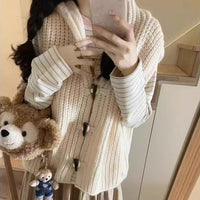 Solid Color Thick Needle Hooded Vest Knitted Cardigan