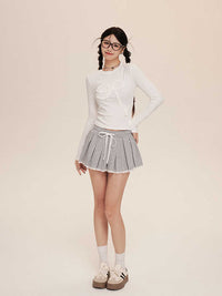 New High Waist Slimming Elegant Sweet And Spicy Lace Edge A- Line Pleated Short Skirt For Women