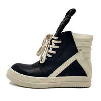Men's Genuine Leather High Top Black And White Inverted Triangle Shoes
