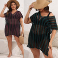 Contrast-color Patchwork Hollow-out Woven Cover-up Beach Bikini For Women