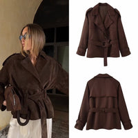 Versatile Instagram Style Retro Lace Up Lapel Long-sleeve Cropped Jacket