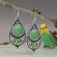 Retro Thai Silver Dragon Crystal Turquoise Earrings