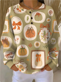 Womens Printed Three-Button Stand-Up Collar Sweatshirt Top
