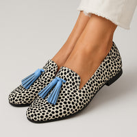 Tassel Low-heel Round Toe 40-43 Shallow Large Size Leopard Print Casual Loafers